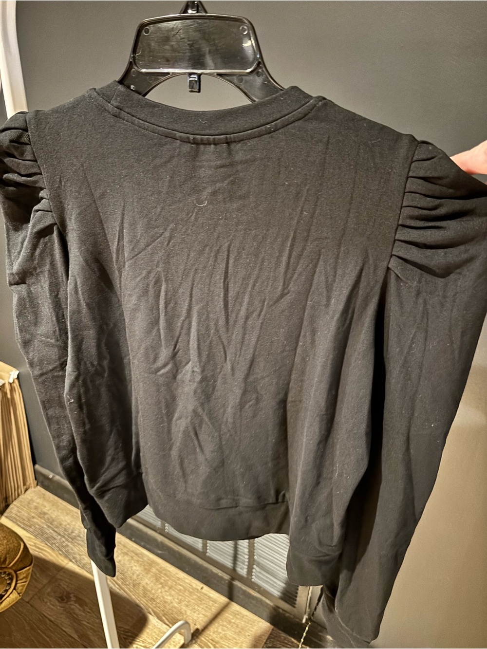 S/S Black Puff-Sleeve Sweatshirt — Women's Casual Pullover - Picture 3 of 3